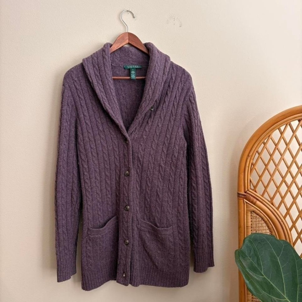 Vintage 1990's Authentic Ralph Lauren Women's Rabbit Hair Shawl Cardigan Sweater